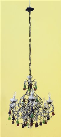 LAMPADARIO IN METALLO DORATO - GILDED METAL CHANDELIER sei bracci...