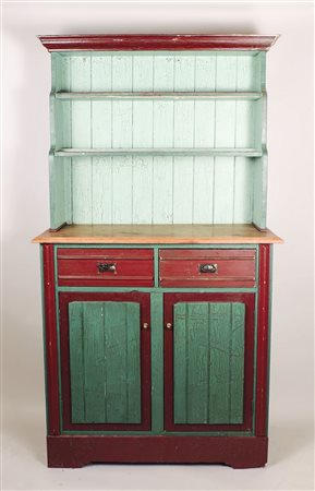 CREDENZA RUSTICA - LACQUERED COUNTRY CUPBOARD a due corpi in legno dipinto...