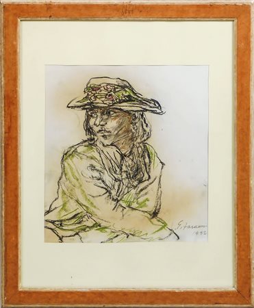 ENZO FARAONI Ritratto di donna con cappello - Portrait of a Woman with Hat...