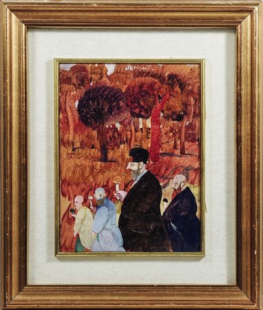 ANTONIO POSSENTI Nel Bosco d'autunno - Landscape with Figures olio su...