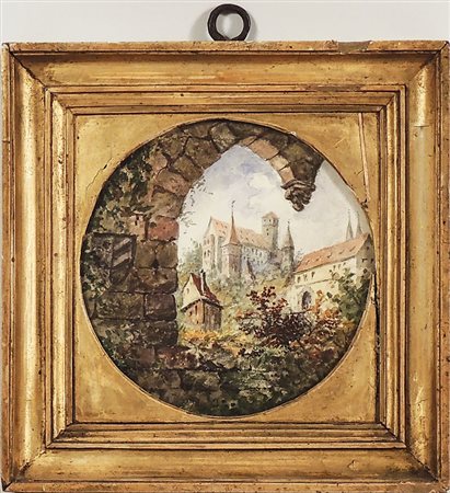 CORNICE D'EPOCA IN LEGNO DORATO - OLD GILTWOOD FRAME contenente acquerello su...