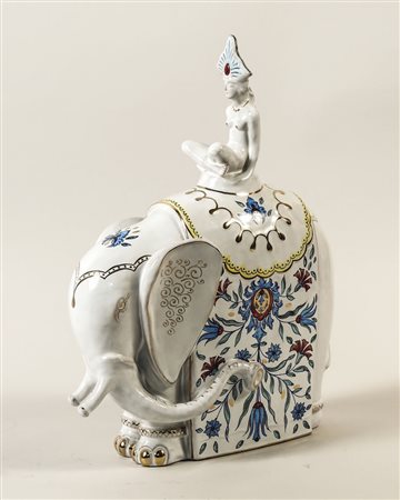 ELEFANTE CON BAJADERA - CERAMIC FIGURAL GROUP FAENZA gruppo in ceramica da un...