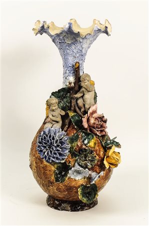 GRANDE VASO IN TERRACOTTA SMALTATA E DIPINTA - GLAZED AND PAINTED TERRACOTTA...