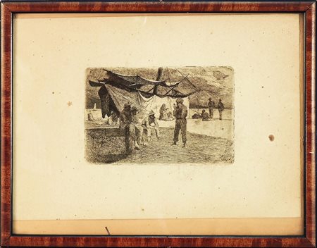 ALPHONS HOLLAENDER (1845-1923) Pescatori - Fishermen acquaforte - etching...