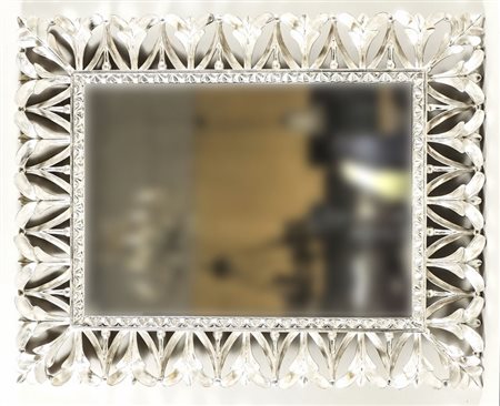 SPECCHIERA IN LEGNO TRAFORATO E ARGENTATO - SILVERWOOD MIRROR decorata con...