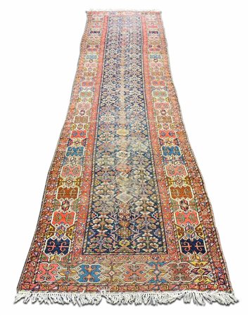 GALLERIA PERSIANA - LONG PERSIAN RUG fondo blu campo a motivi floreali e...