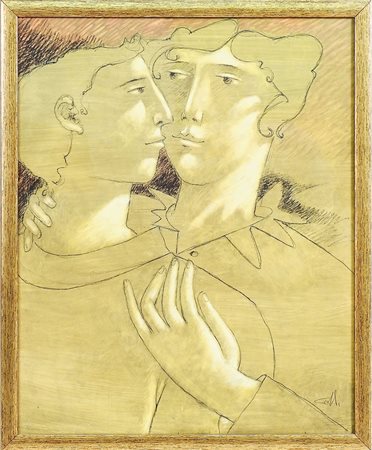 VINCENZO CALLI Figure - Figures tecnica mista su carta applicata a faesite -...