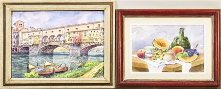 GIOVANNI OSPITALI Firenze Ponte Vecchio e Natura morta - Florence View and...