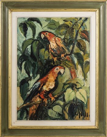 EMANUELE CAPPELLO Pappagalli - Parrots olio su tela - oil on canvas, firmato,...