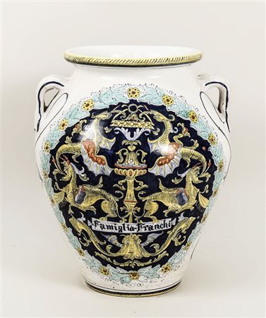 ORCIO BIANSATO IN TERRACOTTA SMALTATA -GLAZED TERRACOTTA AMPHORA Deruta, XX...