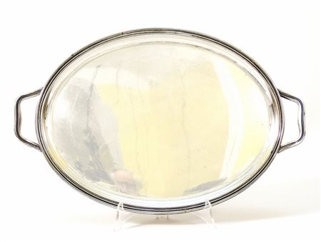 VASSOIO OVALE IN ARGENTO - SILVER OVAL TRAY manici mossi gr 1130