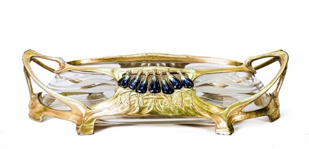 CENTROTAVOLA OVALE IN VETRO E METALLO DORATO - GLASS AND GILDED METAL...