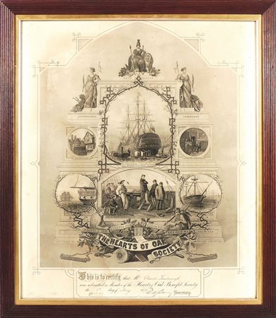 CERTIFICATE OF THE HEARTS OF OAK SOCIETY fine del XIX secolo - late 19th...
