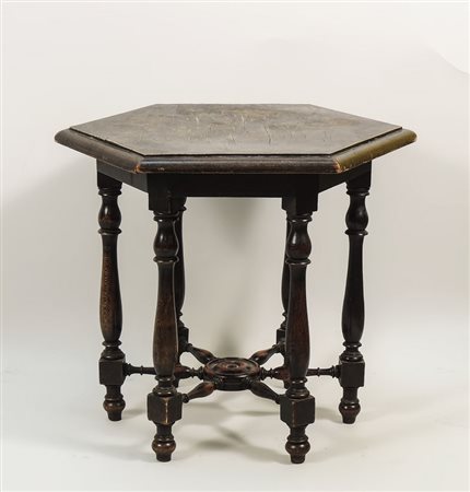 TAVOLINO BASSO ESAGONALE IN NOCE - HEXAGONAL WALNUT TABLE gambe riunite da...