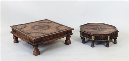 DUE TAVOLINI ORIENTALI BASSI - TWO ORIENTAL COFFEE TABLES di cui uno di forma...