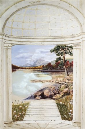 GRANDE PANNELLO A TROMPE-L'OEIL - LARGE OIL ON CANVAS TROMPE-L'OEIL dipinto...