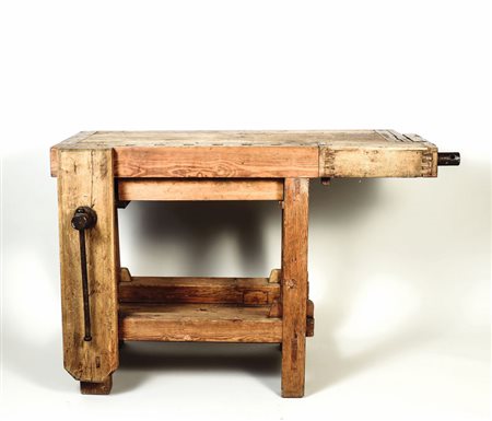 BANCO DA LAVORO IN LEGNO TENERO - SOFTWOOD WORK TABLE prima metà del XX...