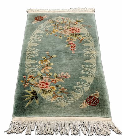 TAPPETO CINESE - CHINESE RUG vecchia manifattura fondo verde acqua, campo con...