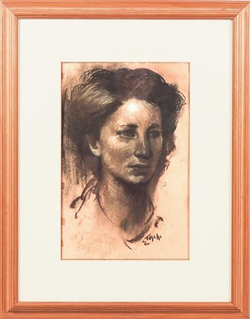 ERMANNO TOSCHI (1906-1999) Ritratto femminile - Female Portrait carboncino su...