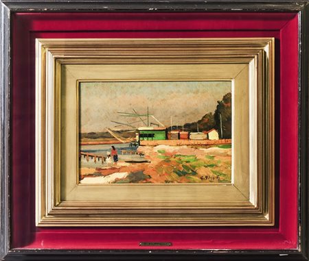 CAFIERO FILIPPELLI (1889-1973) Bocca d'Arno - Arno View olio su tavoletta -...