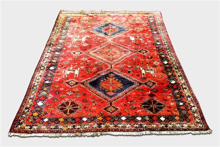 TAPPETO PERSIANO D'EPOCA - OLD PERSIAN RUG fondo rosso, campo a motivi...