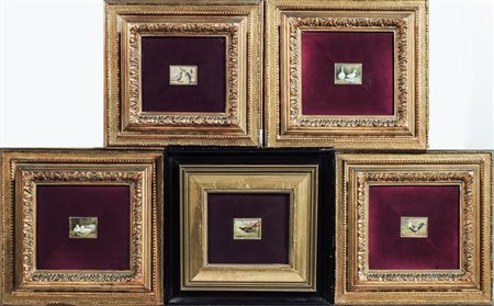 RENATO ZINI (1890-1969) Volatili - Birds cinque piccoli dipinti ad olio su...