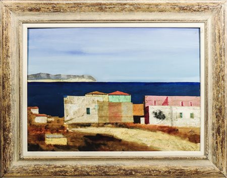 SALVATORE MAGAZZINI Marina Calabra - Seascape olio su tavoletta - oil on...