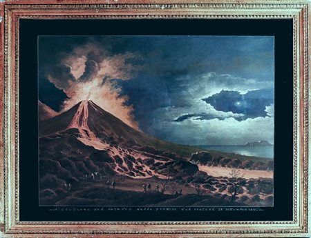 L'ERUZIONE DEL VESUVIO DALLA PENDICE DEL CRATERE - VESUVIO ERUPTION gouache...