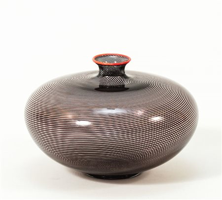 VASO IN VETRO SOFFIATO FUMÉ - BLOWN GLASS VASE con inclusioni a spirale h cm 12