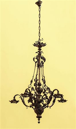 LAMPADARIO IN BRONZO DORATO - GILDED BRONZE CHANDELIER inizio del XX secolo -...