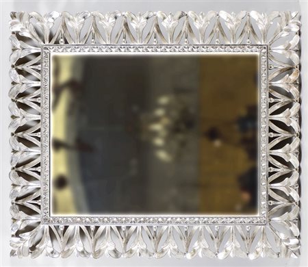 SPECCHIERA IN LEGNO TRAFORATO E ARGENTATO - SILVERWOOD MIRROR decorata con...