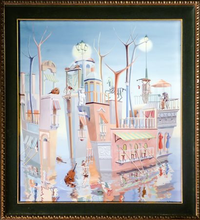 NAVI ALLA FONDA tempera su cartoncino applicato a faesite - tempera on...