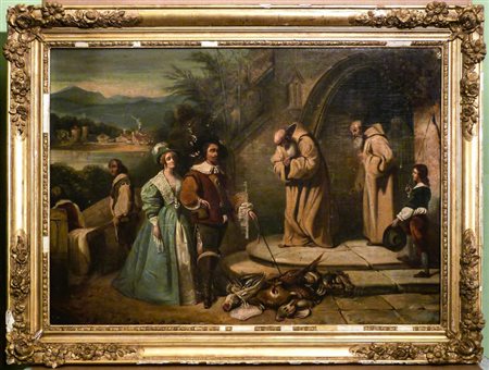 ELEMOSINA AI FRATI - ALMS TO THE MONKS olio su tela - oil on canvas, in...