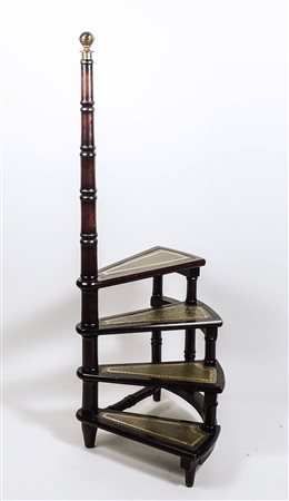 SCALETTA DA BIBLIOTECA A CHIOCCIOLA IN MOGANO - MAHOGANY SPIRAL LADDER...