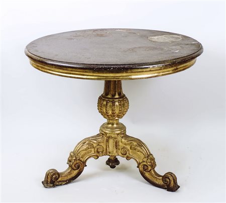 TAVOLO ROTONDO - ROUND GILTWOOD AND MARBLE TABLE piano in marmo dipinto a...