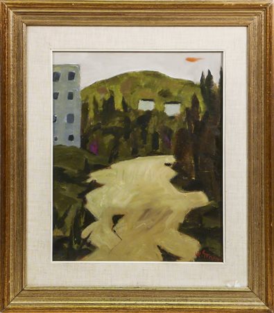 RENZO GRAZZINI (1912-1990) Scorcio di strada - Street View olio su tavoletta...