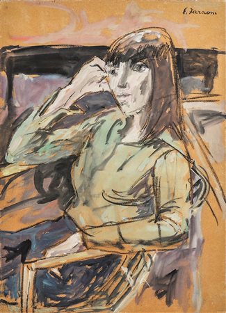 ENZO FARAONI Ritratto femminile - Female Portrait tecnica mista su carta...