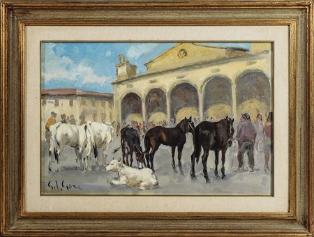 GINO PAOLO GORI (1911-1991) Mercato dell'Impruneta - Impruneta Market olio su...