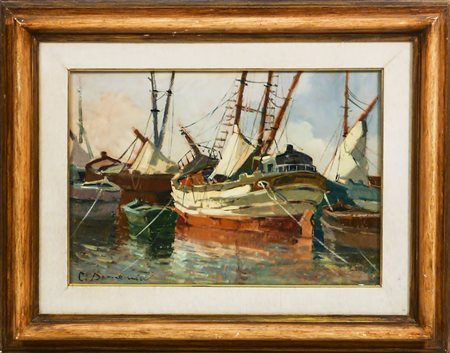 CARLO DOMENICI (1898-1981) Veduta marina con barche - Sea View with Boats...