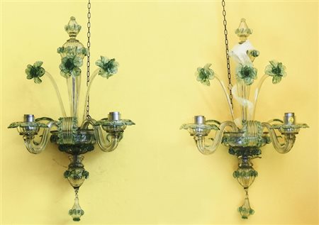 COPPIA DI APPLIQUES IN VETRO SOFFIATO DI MURANO - PAIR OF VENETIAN GLASS WALL...
