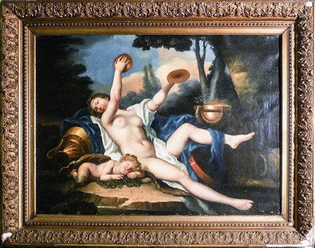 BACCANALE - BACCHANAL olio su tela- oil on canvas, in cornice difetti cm 68x90