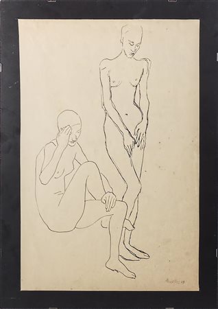 RUGGERO ALFREDO MICHAHELLES (1898-1976) Saltimbanchi 1949 - Street Acrobats...