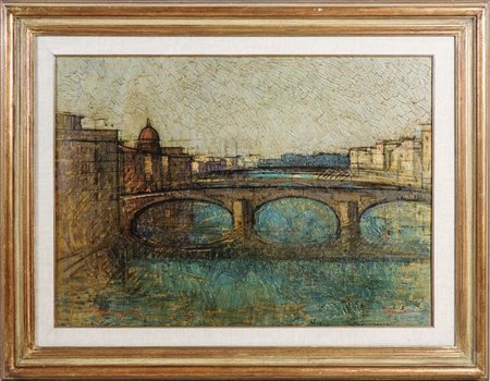 FRANCESCO PAGLIAZZI (1910-1988) Firenze Lungarno - Florence View olio su tela...