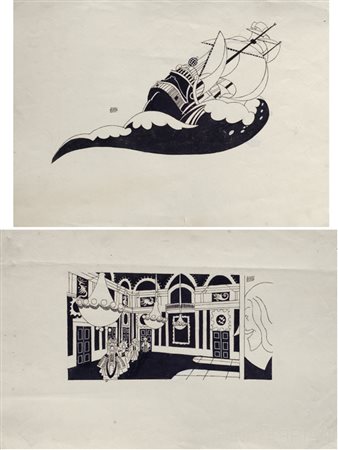 Piero Bernardini (Firenze, 1891 - 1974) VASCELLO; INTERNO China su carta, cm....