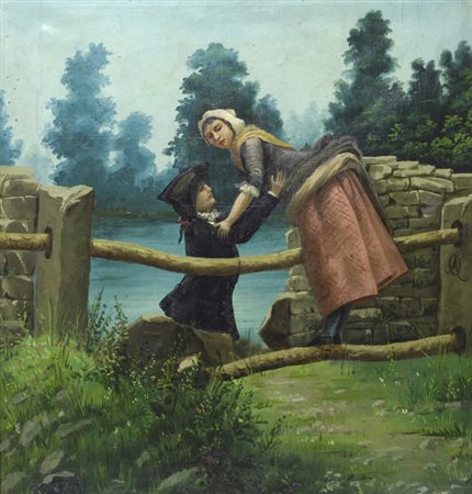 Oreste Albertini (Pavia, 1887 - Besano, 1953) IDILLIO Olio su tela, cm. 75x75...