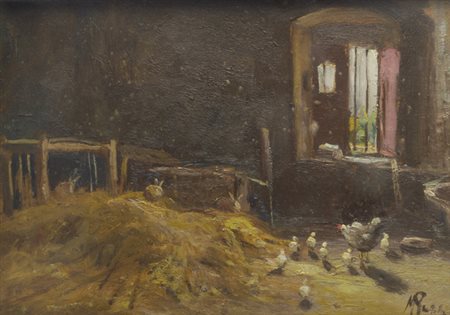 Rutilio Muti (Vicchio di Mugello, 1904 - 1995) CHIOCCIA CON PULCINI Olio su...