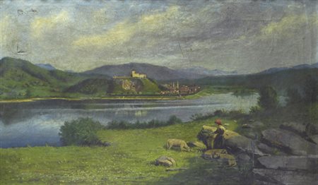 Rocco Ronoletti PAESAGGIO CON PASTORELLA E GREGGE, 1919 Olio su tela, cm....