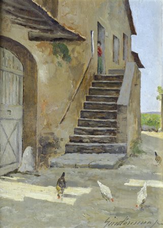 Gino Tommasi (Livorno, 1880 - 1942) CASA CON SCALINATA Olio su tavola, cm....