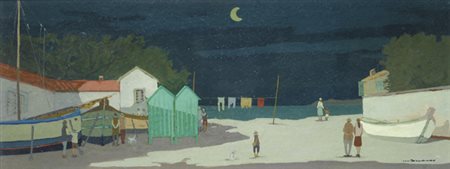 Marcello Boccacci (Firenze, 1914 - 1996) CABINE SULLA SPIAGGIA Encausto su...