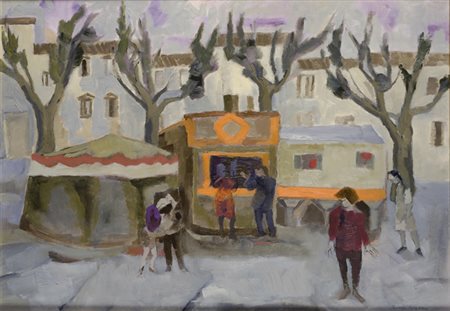 Renzo Grazzini (Firenze, 1912 - 1989) LUNA PARK Olio su tavola, cm. 50x70...